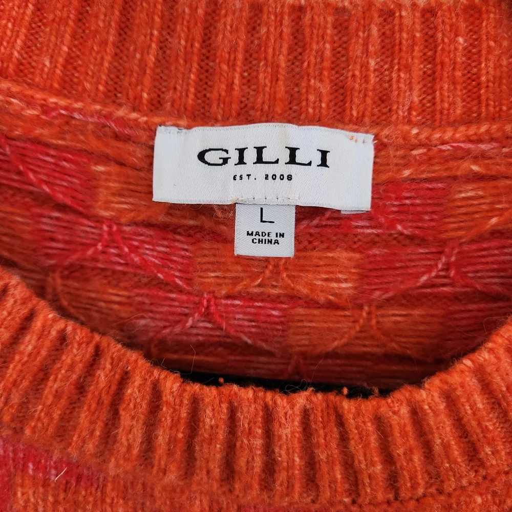 Gilli Orange Pink Zig Zag Cozy Sweater Size L Boho Colorful - Picture 2 of 6